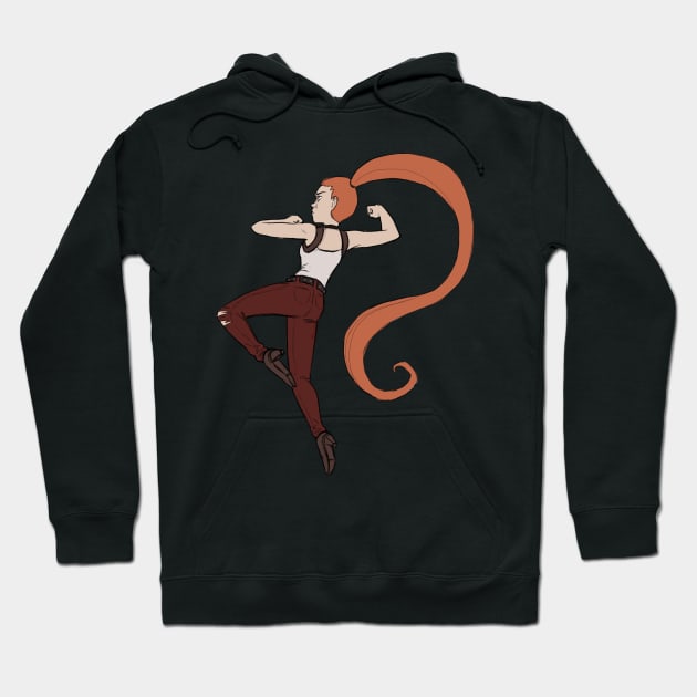 Jump Kick Battle Girl in Orange Hoodie by PaperRain